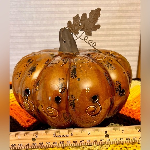 Burnt Orange Ceramic Pumpkin Patch Thanksgiving Halloween Autumn Friendsgiving - Picture 8 of 10